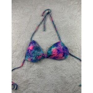 Deb Bikini Top Womens XL Tropical Palm Print Swimwear‎ Padded Halter Tie Bathing